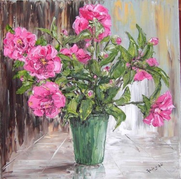 Painting titled "camélias" by Janine Le Cann, Original Artwork