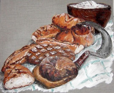 Peinture intitulée "le pain" par Janine Le Cann, Œuvre d'art originale