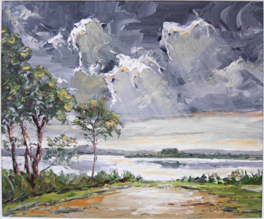 Painting titled "ciel d'orage sur le…" by Janine Le Cann, Original Artwork