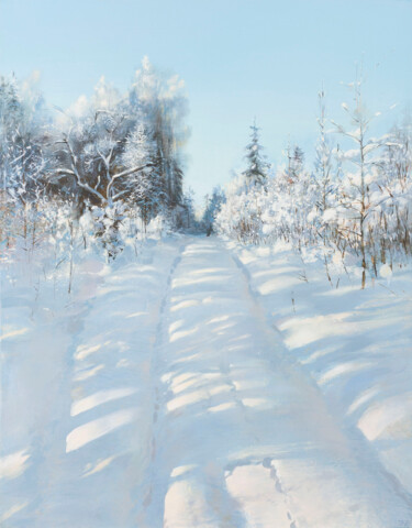 Painting titled "Trail in January" by Janis Zingitis, Original Artwork, Acrylic Mounted on Wood Stretcher frame