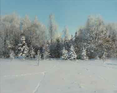 Painting titled "Forest Side on Janu…" by Janis Zingitis, Original Artwork, Acrylic