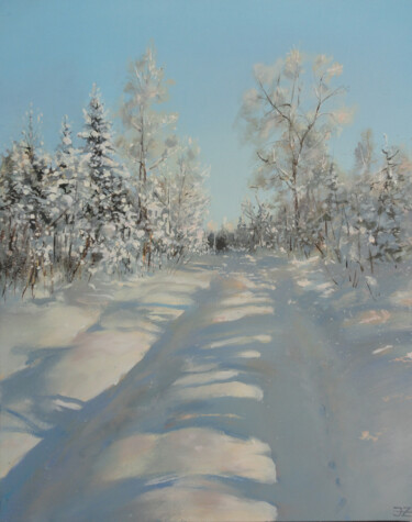 Painting titled "Forest Trail in Jan…" by Janis Zingitis, Original Artwork, Acrylic Mounted on Wood Stretcher frame