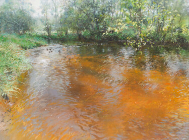 Peinture intitulée "River in Summer" par Janis Zingitis, Œuvre d'art originale, Acrylique Monté sur Châssis en bois