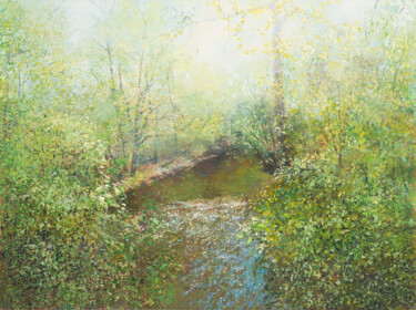 Painting titled "River in Spring" by Janis Zingitis, Original Artwork, Acrylic