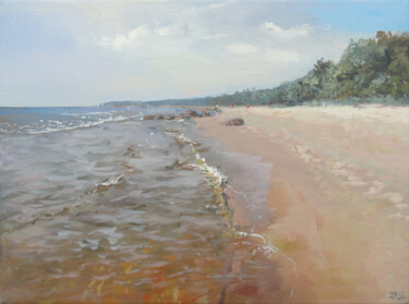 Картина под названием "Baltic Sea on Augus…" - Janis Zingitis, Подлинное произведение искусства, Акрил Установлен на Деревян…