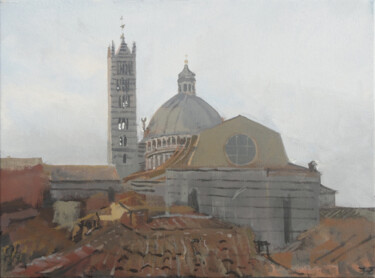 Картина под названием "Duomo di Siena. Pla…" - Janis Zingitis, Подлинное произведение искусства, Акрил Установлен на Деревян…