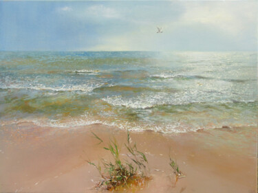 Painting titled "Baltic Sea After Ra…" by Janis Zingitis, Original Artwork, Acrylic Mounted on Wood Stretcher frame