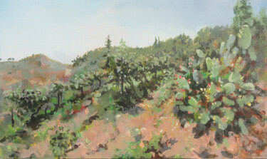 Peinture intitulée "Vineyard in Sicily.…" par Janis Zingitis, Œuvre d'art originale, Acrylique Monté sur Carton