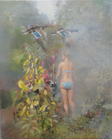 Painting titled "Garden of Mysteries" by Janis Zingitis, Original Artwork, Oil Mounted on Wood Stretcher frame