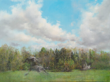 Painting titled "Under the Skies of…" by Janis Zingitis, Original Artwork, Oil Mounted on Wood Stretcher frame