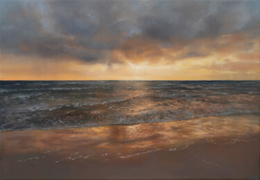 Картина под названием "Windy Sunset on the…" - Janis Zingitis, Подлинное произведение искусства, Масло Установлен на Деревян…