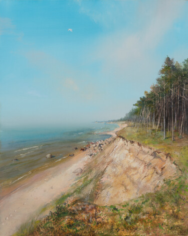 Painting titled "Cliff in Jūrkalne,…" by Janis Zingitis, Original Artwork, Oil Mounted on Wood Stretcher frame