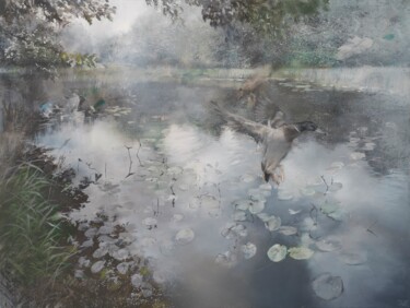 Картина под названием "Summer by the Lake" - Janis Zingitis, Подлинное произведение искусства, Масло Установлен на Деревянна…