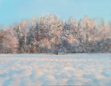 Painting titled "Afternoon in Winter" by Janis Zingitis, Original Artwork, Oil Mounted on Wood Stretcher frame