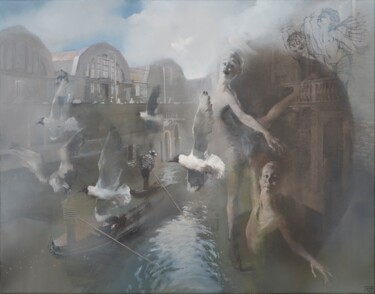 Ζωγραφική με τίτλο "Strange Dream" από Janis Zingitis, Αυθεντικά έργα τέχνης, Λάδι Τοποθετήθηκε στο Ξύλινο φορείο σκελετό