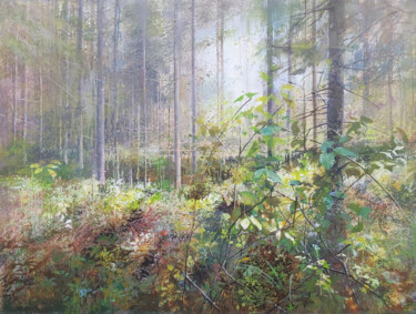 Painting titled "On The Forest Trail" by Janis Zingitis, Original Artwork, Acrylic Mounted on Wood Stretcher frame