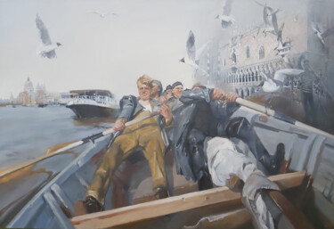 Painting titled "Latvian Fishermen i…" by Janis Zingitis, Original Artwork, Oil