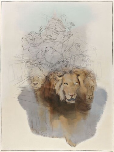 Schilderij getiteld "Lions or Doves?" door Janis Zingitis, Origineel Kunstwerk