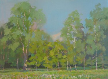 Painting titled "Birches and oak tre…" by Janis Zingitis, Original Artwork, Oil