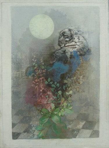 Painting titled "Full Moon Insomnia" by Janis Zingitis, Original Artwork, Oil