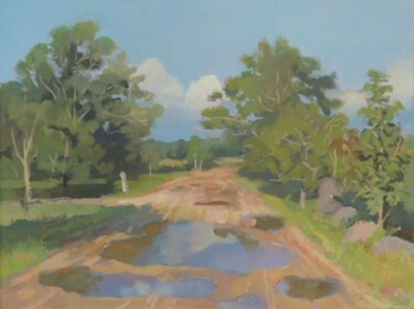 Painting titled "August. Puddles on…" by Janis Zingitis, Original Artwork, Oil