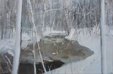 Painting titled "Thin Ice on Aviekst…" by Janis Zingitis, Original Artwork, Oil