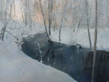 Painting titled "Aviekste River in W…" by Janis Zingitis, Original Artwork, Oil