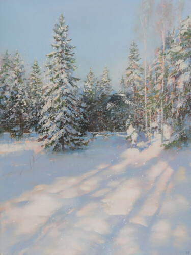 Painting titled "Glistening Snow in…" by Janis Zingitis, Original Artwork, Oil