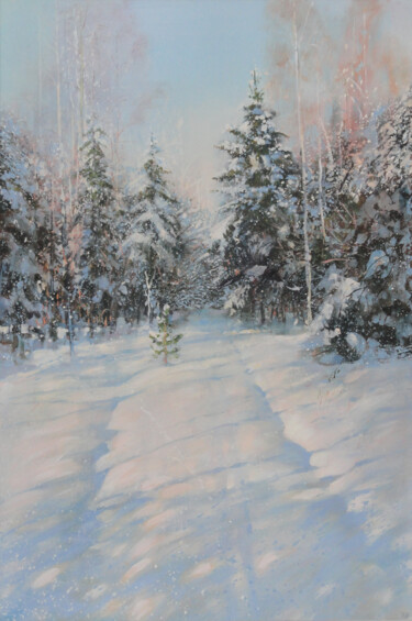 Painting titled "Barely Visible Ski…" by Janis Zingitis, Original Artwork, Oil