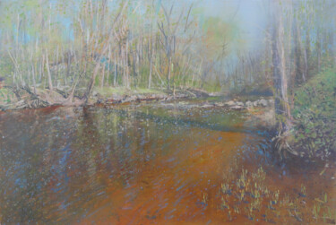 Painting titled "Trout Stream in Spr…" by Janis Zingitis, Original Artwork, Oil