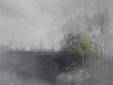 Painting titled "A View of Riga From…" by Janis Zingitis, Original Artwork, Oil