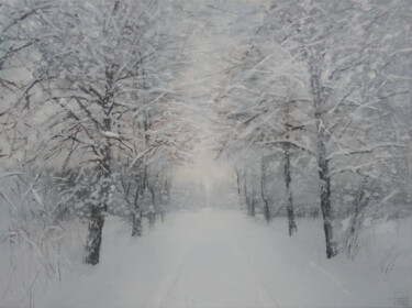 Peinture intitulée "Country Road in Win…" par Janis Zingitis, Œuvre d'art originale, Huile