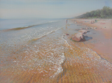 Peinture intitulée "Baltic Beach in Aug…" par Janis Zingitis, Œuvre d'art originale, Huile