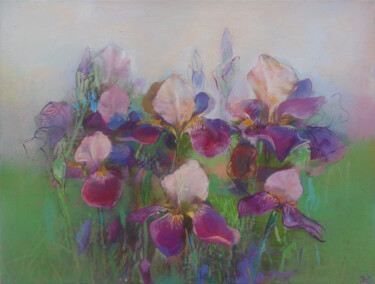 Peinture intitulée "Study of Irises" par Janis Zingitis, Œuvre d'art originale, Huile