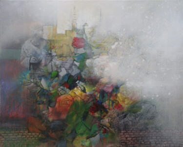 Pintura titulada "Snow and Roses" por Janis Zingitis, Obra de arte original, Oleo