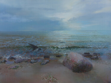 Картина под названием "Beach before Rain" - Janis Zingitis, Подлинное произведение искусства, Акрил Установлен на Деревянная…