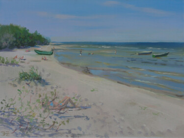 Pittura intitolato "Beach in July" da Janis Zingitis, Opera d'arte originale, Acrilico