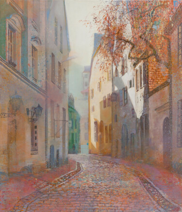 Painting titled "Spring in Old Riga" by Janis Zingitis, Original Artwork, Oil
