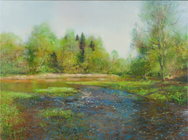 Painting titled "River in May" by Janis Zingitis, Original Artwork, Oil