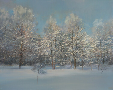 Painting titled "Morning in January" by Janis Zingitis, Original Artwork, Acrylic Mounted on Wood Stretcher frame