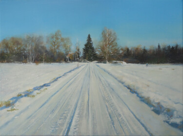 Painting titled "Road in Winter (Aft…" by Janis Zingitis, Original Artwork, Oil