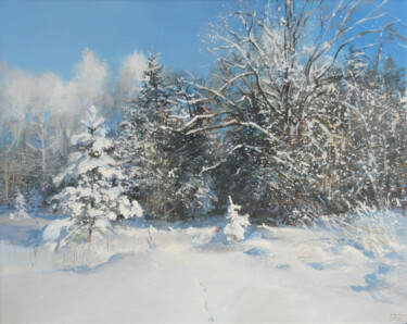 Painting titled "Forest Side on Sunn…" by Janis Zingitis, Original Artwork, Acrylic