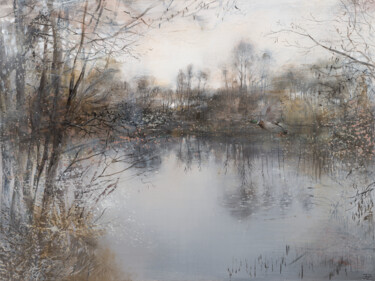 Peinture intitulée "Evening on the Lake" par Janis Zingitis, Œuvre d'art originale, Acrylique
