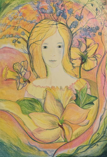 Painting titled "Spring Glory" by Mgr. Janka Anděl Šustrová, Original Artwork, Pastel Mounted on Cardboard