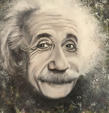 Painting titled "Albert Einstein" by Jean-Michel Botsen, Original Artwork, Oil Mounted on Wood Stretcher frame