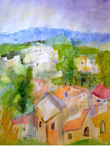 Painting titled "Landscape in Safed 3" by Janna Shulrufer, Original Artwork, Watercolor