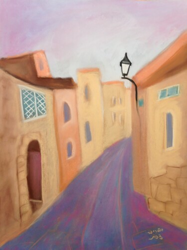 Desenho intitulada "street in Safed 10" por Janna Shulrufer, Obras de arte originais, Pastel