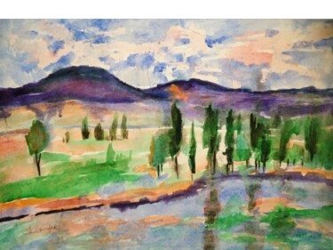 Pintura intitulada "view to Hagalil lan…" por Janna Shulrufer, Obras de arte originais, Aquarela