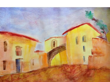Peinture intitulée "street in Safed 8" par Janna Shulrufer, Œuvre d'art originale, Aquarelle