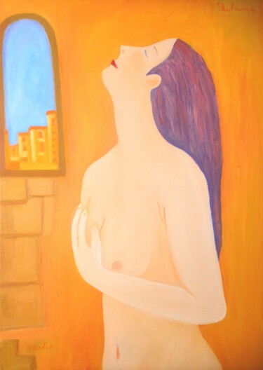Картина под названием "nude and window" - Janna Shulrufer, Подлинное произведение искусства, Масло